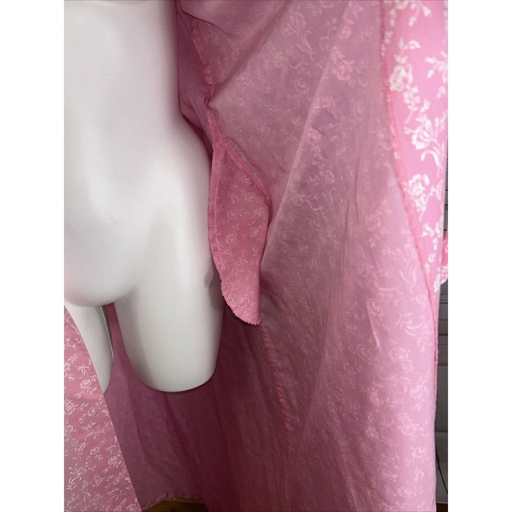 Vintage Leisure Life Long Pink white floral Robe Slash Pockets Dressing Gown USA - Picture 8 of 11
